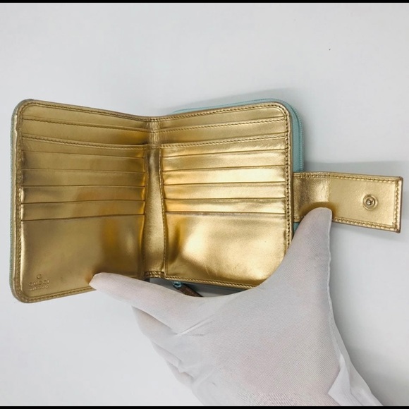 Gucci GG canvas mint green and gold leather wallet - Picture 10 of 13